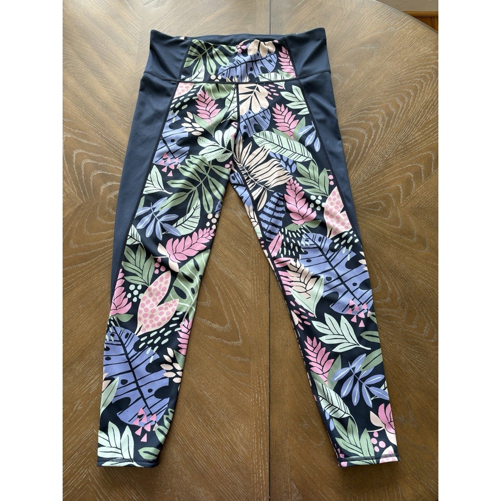 JoyLab Womens XL Tropical Floral High Waisted 7/8 Leggings Navy Pink Green‎ XL